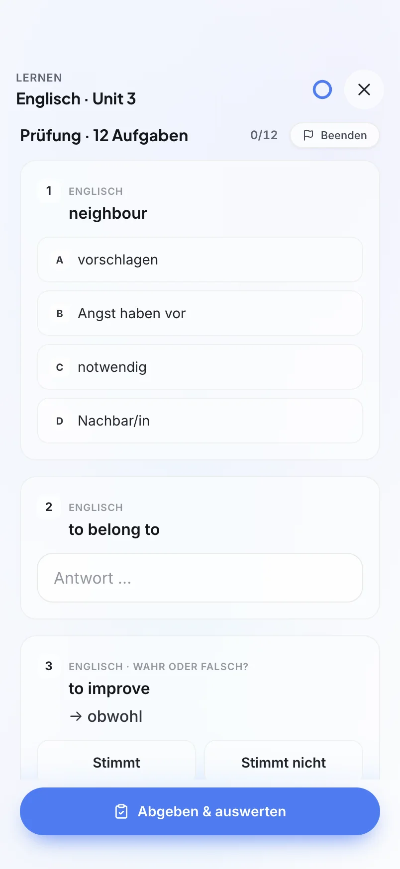 schoolr App: Prüfung